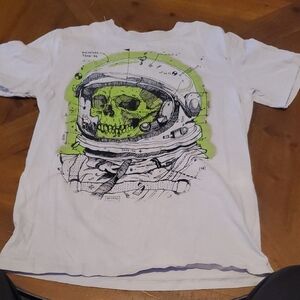 Place White Tee with Green Skull Astronaut Design